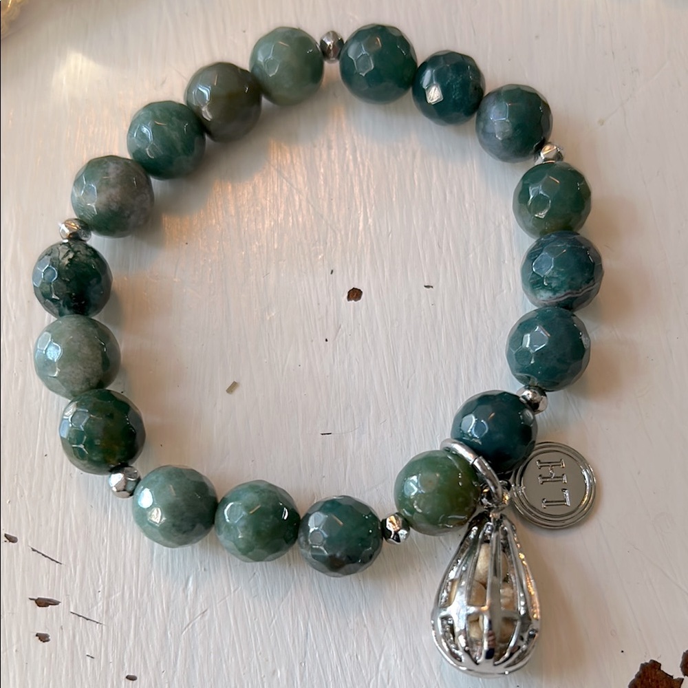 PartyLite Essence of Life Bracelet Green Silver Charm